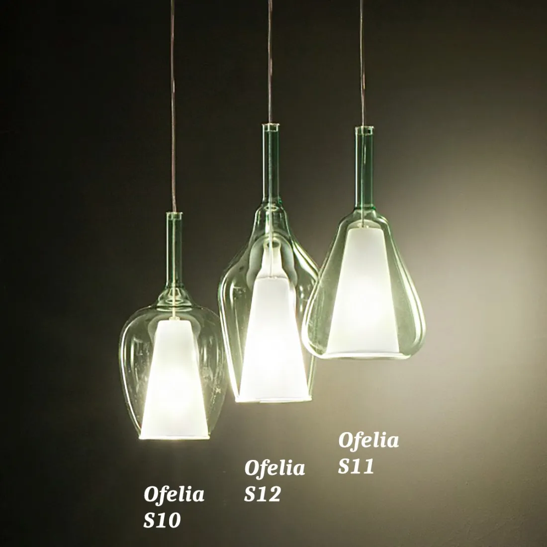 Sospensione vetro verde trasparente Gea Luce OFELIA S10 S11 S12
