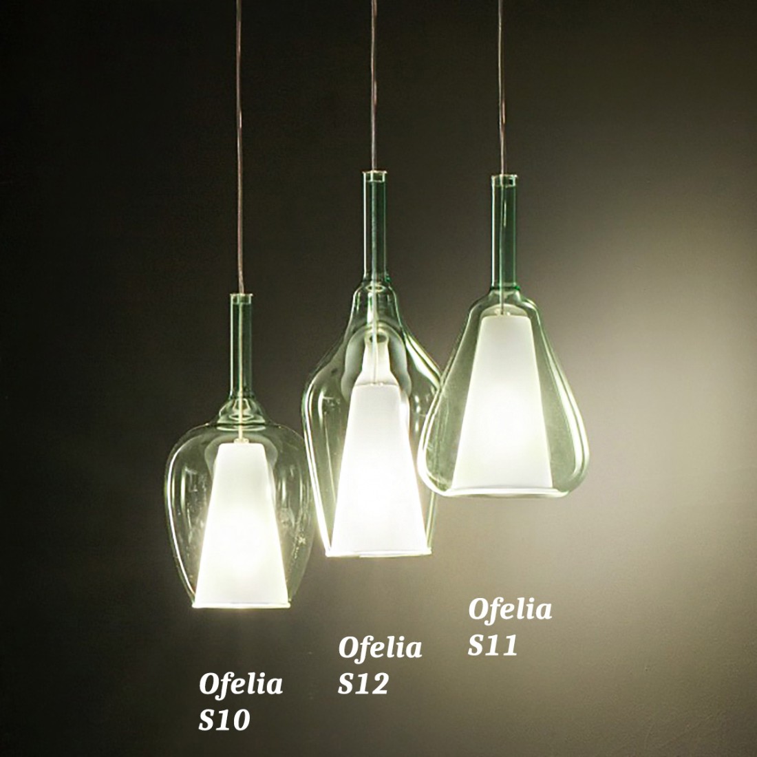 Sospensione vetro verde trasparente Gea Luce OFELIA S10 S11 S12
