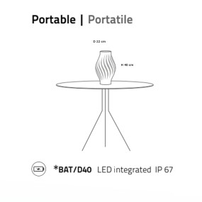 Abat-jour led batteria esterno Linea Zero HELIOS BAT D40 IP67