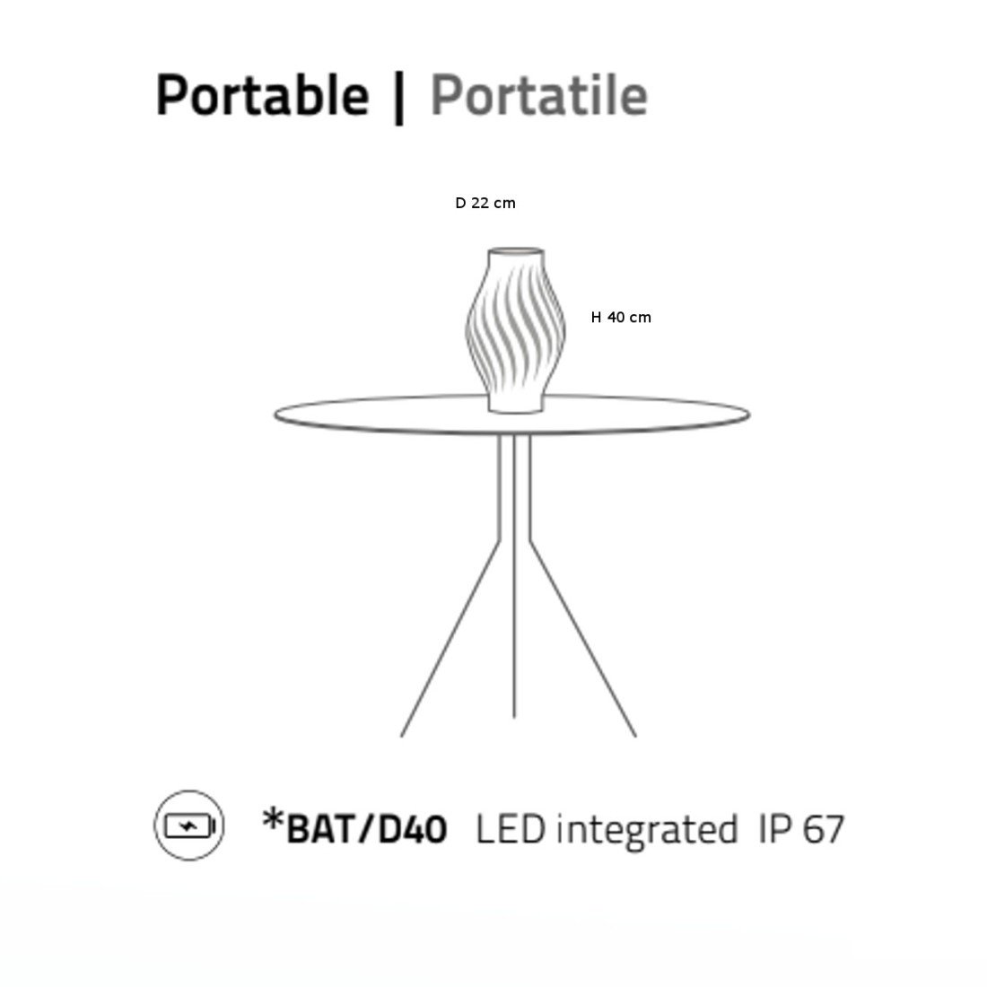 Abat-jour batterie externe led Linea Zero HELIOS BAT D40 IP67