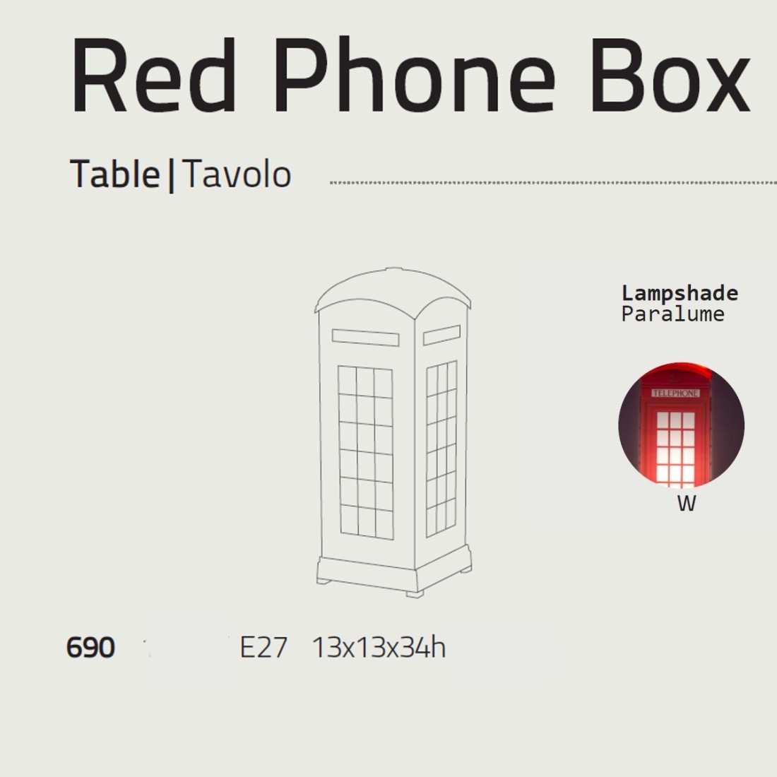 Cabine téléphonique rouge Abat-jour, plastique coloré pour enfants. LED.