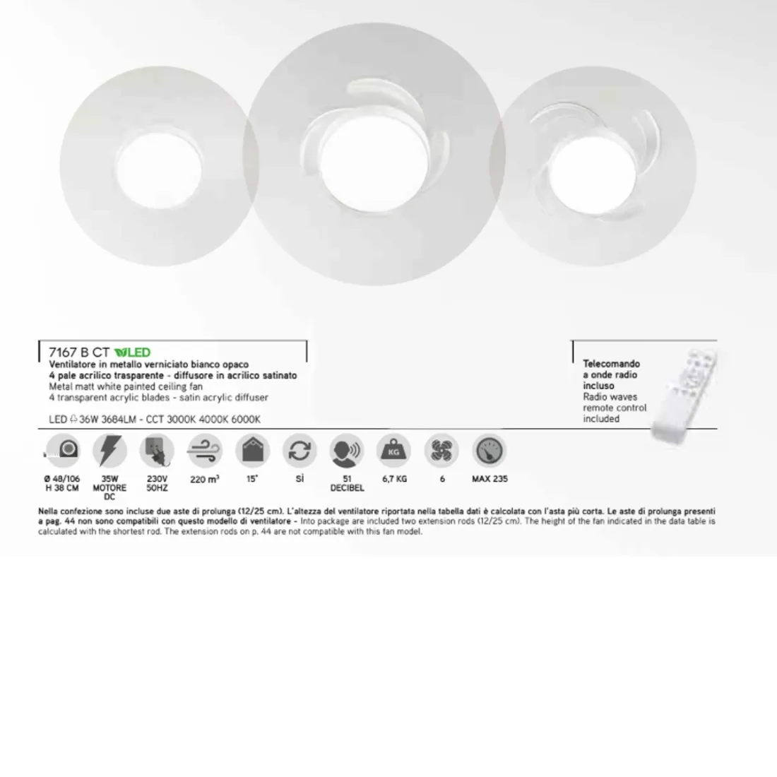 Ventilatore soffitto Perenz OPEN 7165 B CT LED