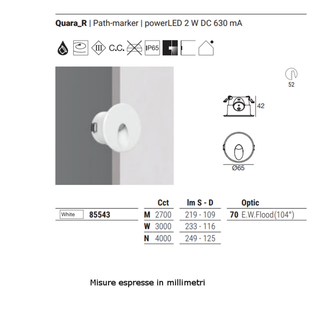 Spot encastrable externe Linea Light QUARA 65 R 85543 LED