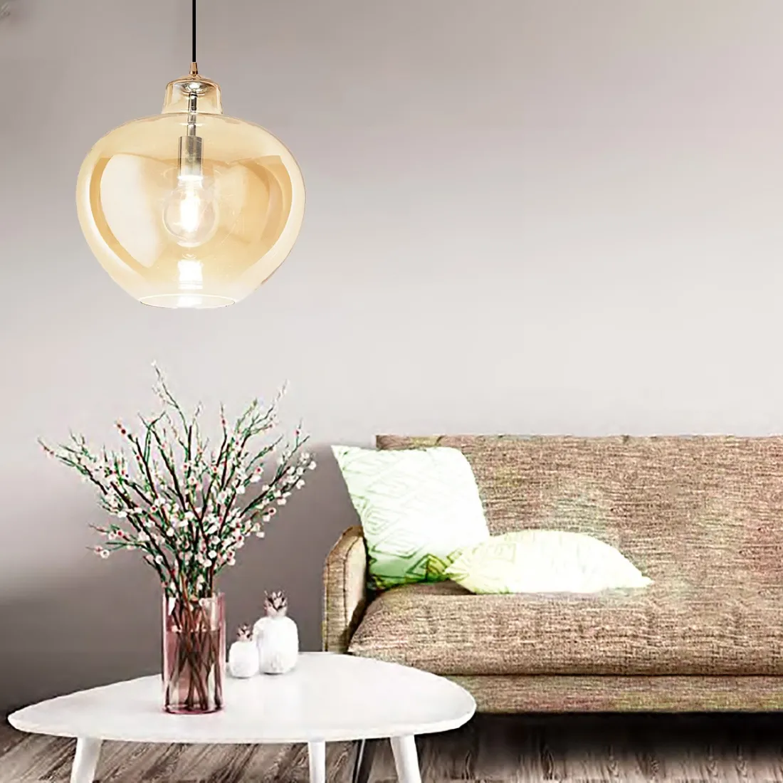 Lámpara de araña clásica Perenz BOWL 6666 AM E27 LED en vidrio ámbar