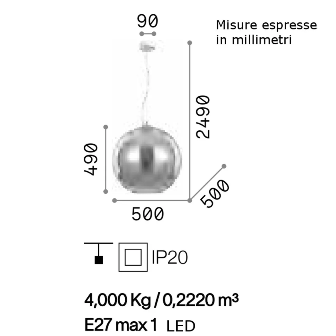 Lámpara de araña moderna Ideal Lux NEMO SP1 D50 094137 E27 LED