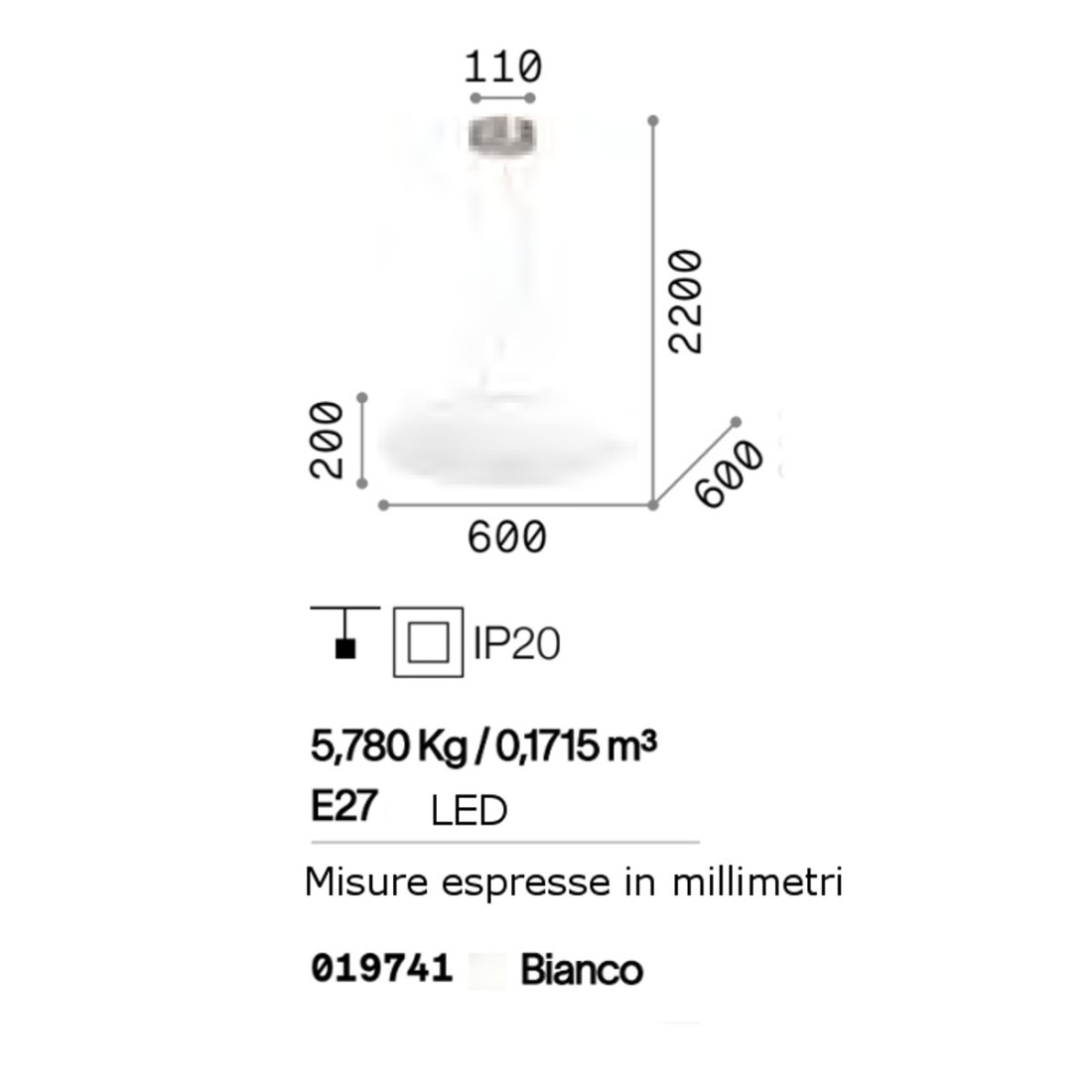 Lampadario moderno Ideal Lux GLORY SP5 019741 E27 LED