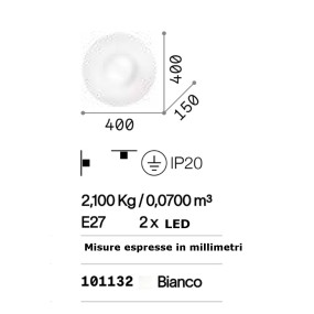 Ideal Lux GLORY PL2 D40 101132 E27 LED plafón moderno