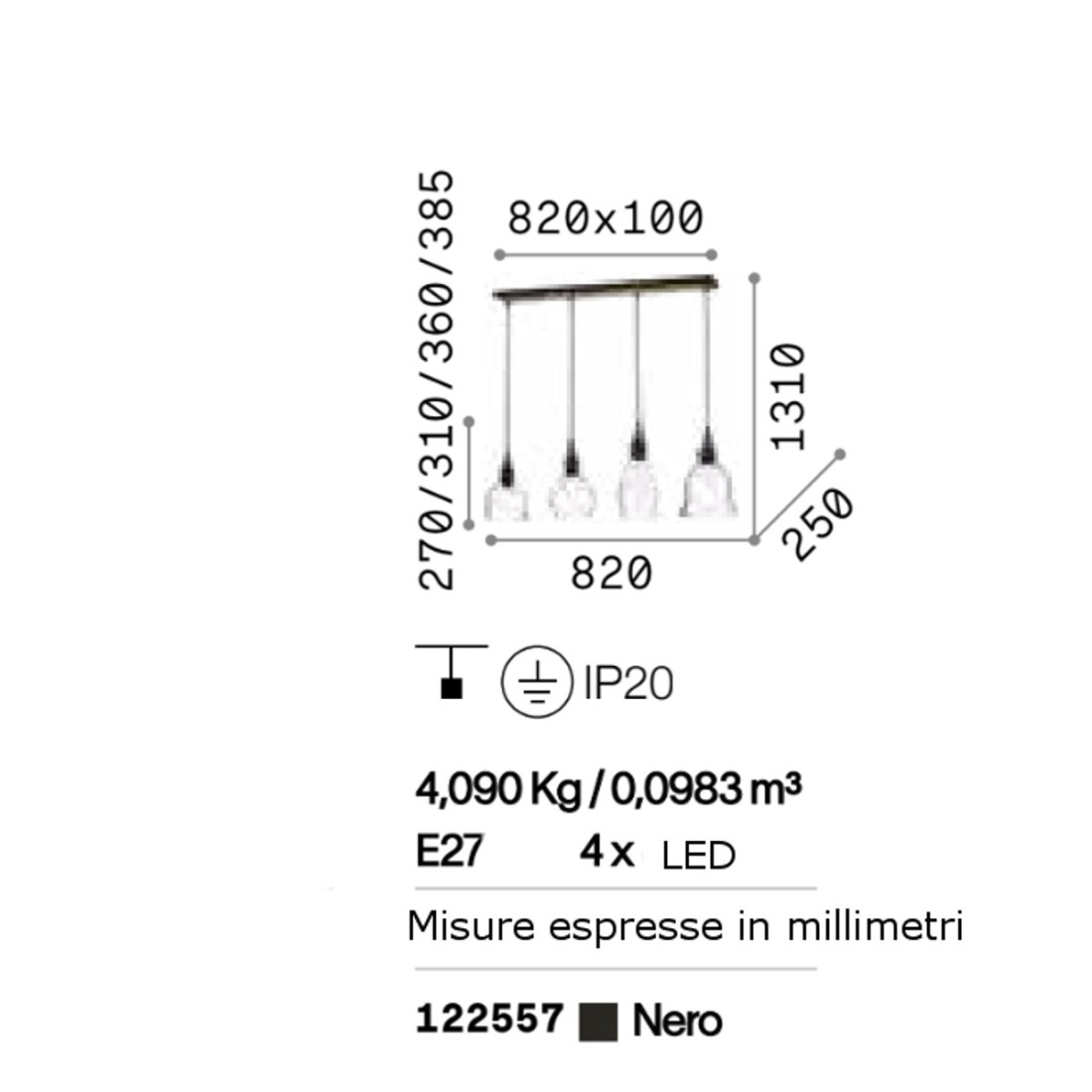 Lampadario classico Ideal Lux GRETEL SP4 122557 E27 LED