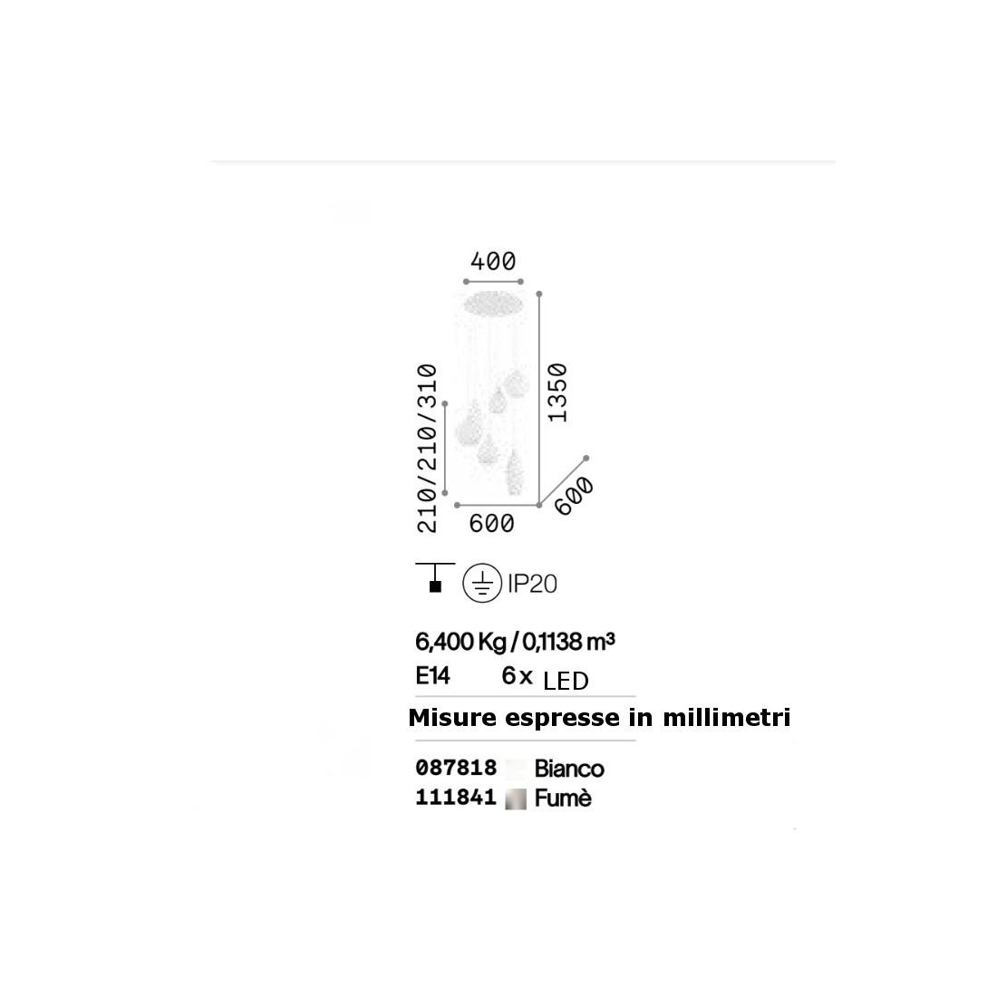 Ideal Lux SOFT SP6 111841 087818 E14 LED araña moderna