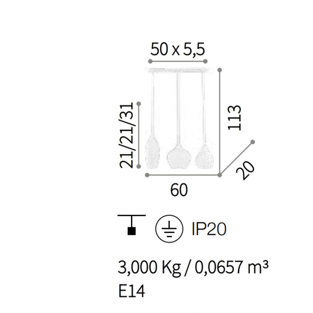 Lustre moderne en verre fumé Soft SP3 Ideal Lux