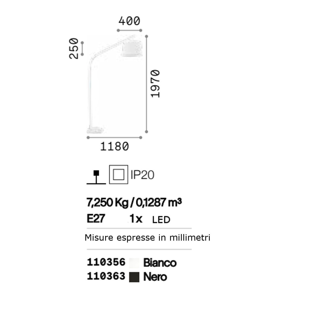 Piantana arco Ideal Lux DADDY PT1 110356 110363 E27 LED