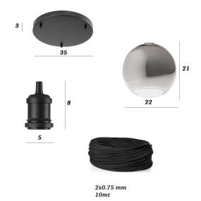 Sospensione vetro soffiato nero Perenz SPHERE S3 E27 LED lampada soffitto moderna