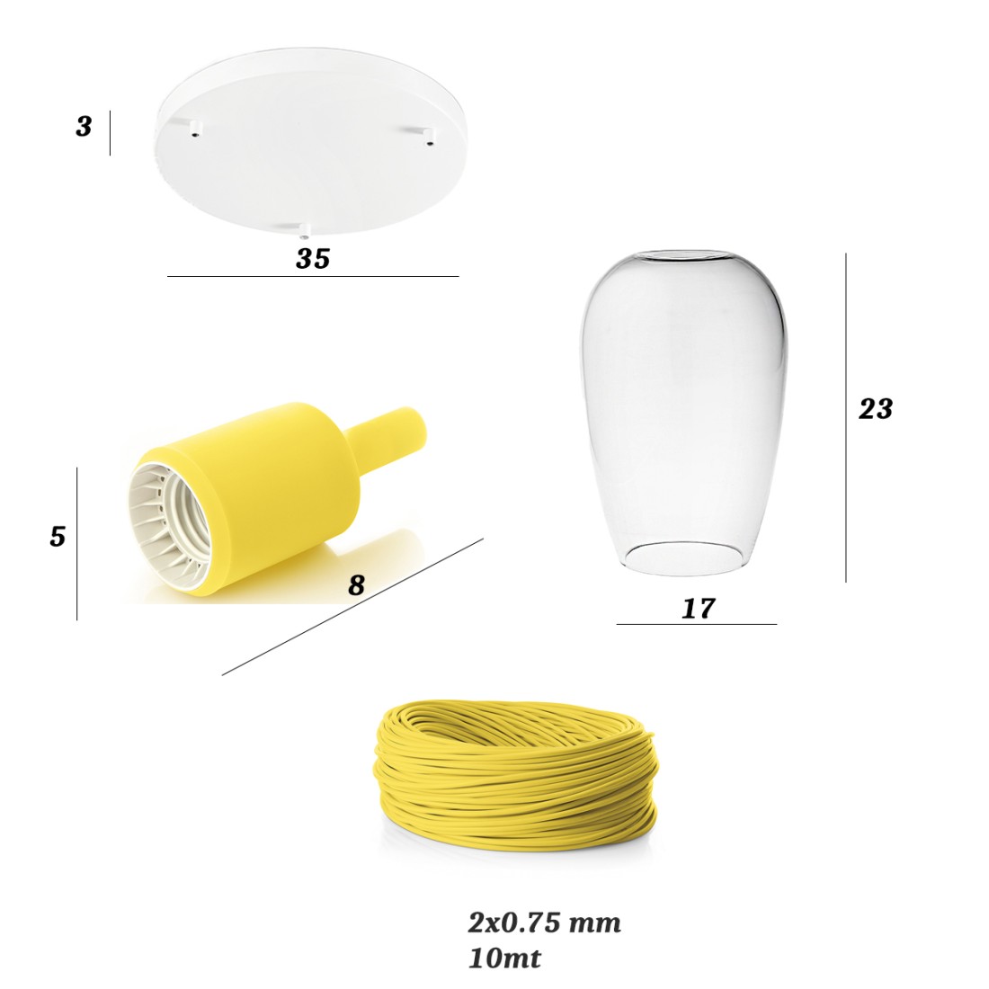 Sospensione vetro soffiato trasparente Perenz TRIX S3 giallo