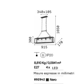 Pendelleuchte aus schwarzem Metall und Diffusor aus Glasplatte, E27 max. 60W.