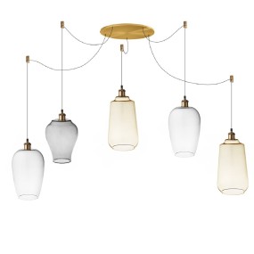 Plafonnier Perenz TRIX S5 E27 LED en verre soufflé, motif toile d'araignée classique à plusieurs lumières