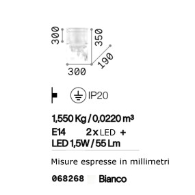 Moderne Wandleuchte 2 Lichter E14 max. 40W +1 integrierte 1W LED.