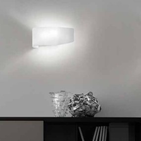 Applique FB-VIRGOLA 582 AV E27 LED applique murale intérieure moderne en verre satiné blanc brillant à lumière diffuse