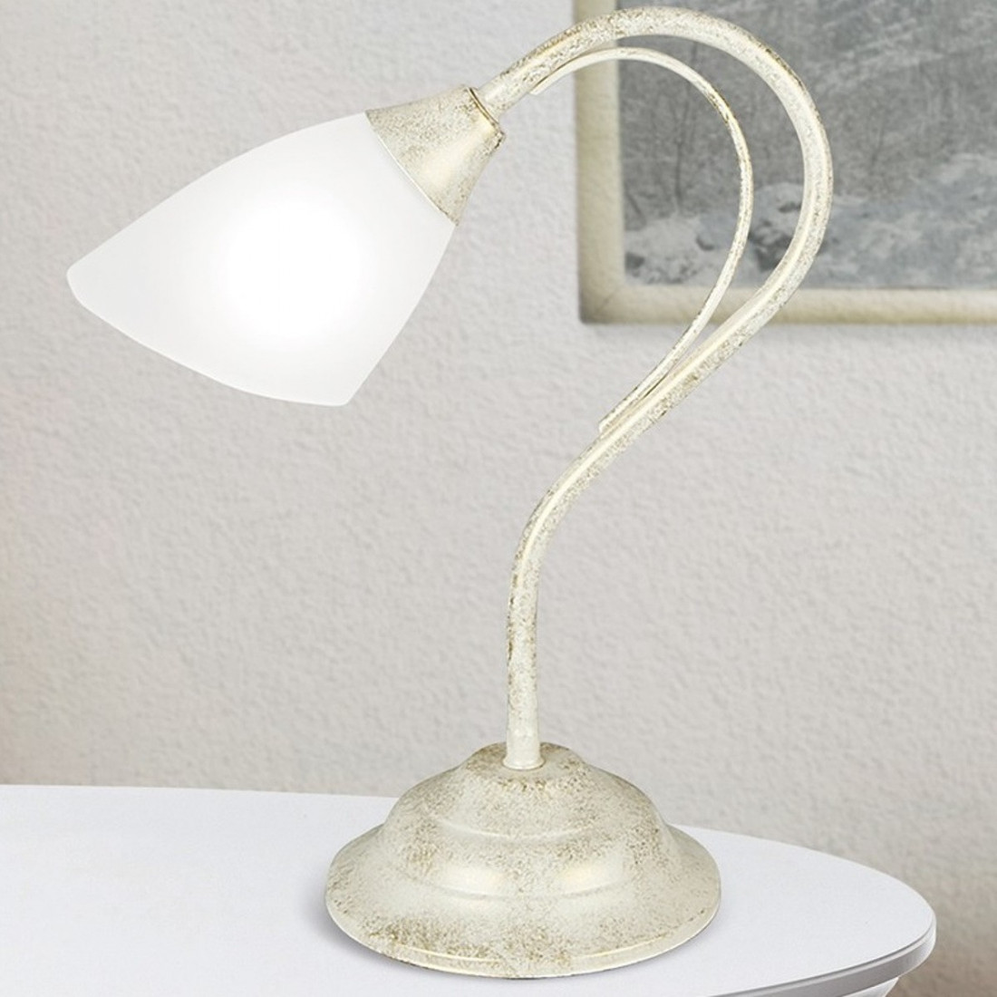 Klassisch Rustikale Tischlampe braun E14 Glas Wohnzimmer 