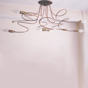 Plafoniera BA-ILARIA PL8 E14 LED lampada soffitto artigianale ottone rame modellabile calssica rustica interno