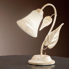 Abat-jour DP-TOSCA L E14 LED ferro bianco brunito campanina vetro lampada tavolo classica floreale