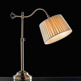 Classique abat-jour Illuminando BRIDGE LU LED lampe de table articulée métal bruni abat-jour tissu plis intérieur E27