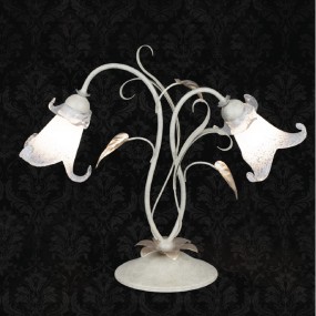 Abat-jour LM-3850 2 LT E14 LED classique en métal ivoire feuille d'or verre argenté lampe intérieur de table floral