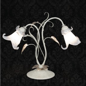 Lampenschirm LM-3850 2 LT E14 LED klassisches Metall Elfenbein Blattgold Silber Glas Innen floral Tischlampe