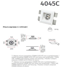 Faretto incasso BF-4045C 3006 LED 6.5W SISTEMA WIRELESS gesso bianco verniciabile quadrato scomparsa cartongesso interno IP20