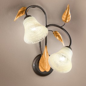 Applique DP-TOSCA AP2 E14 LED metallo campana vetro lampada parete floreale classica interno