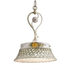 Sospensione FE-VERONA C1223 E27 LED metallo paralume intreccio ceramica decorata lampadario classico rustico interno