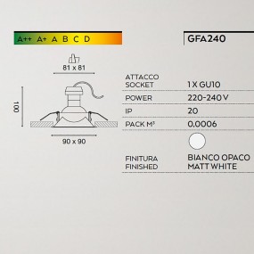 Faretto incasso Gea Led HELIOS Q GFA240 GU10 LED IP20 orientabile alluminio spot direzionabile quadrato