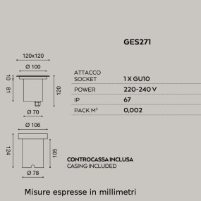 Faretto incasso acciaio Gea Led EGOI GES271 LED IP67 spot terra quadrato calpestabile esterno GU10