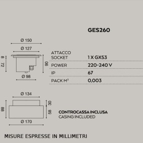 Faretto incasso acciaio Gea Led SKEIRON GES260 GX53 LED IP67 spot calpestabile esterno