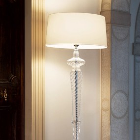 Ideal Lux FORCOLA PT1 E27 LED 175H lampadaire classique en verre soufflé transparent avec abat-jour en tissu interne