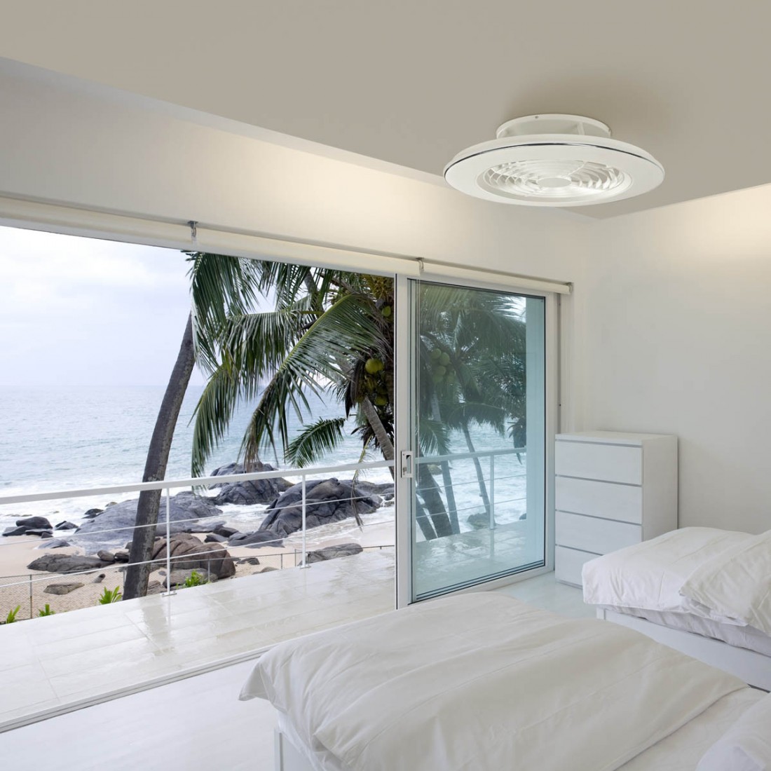 Modernes Mantra ALISIO dynamischer weißer LED-Lüfter