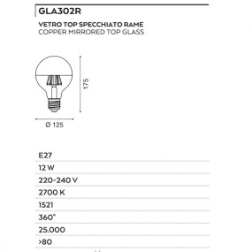 Gea Led GLA302R E27 LED 12W 1521LM dôme verre globe cuivre lumière chaude à l'intérieur
