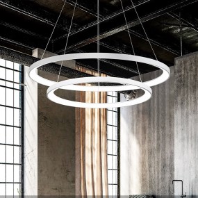 Lampadario anelli Gea Luce KRIZIA S2 B 88W LED 6300LM 3000°K dimmerabile alluminio bianco orientabile moderno interno