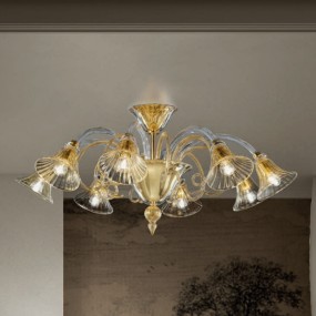 Plafoniera classica Sylcom VENIER 1421 8 E14 LED vetro soffiato lampada soffitto